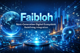 Faibloh digital ecosystem illustration with AI network, smart city, and integrated technology systems