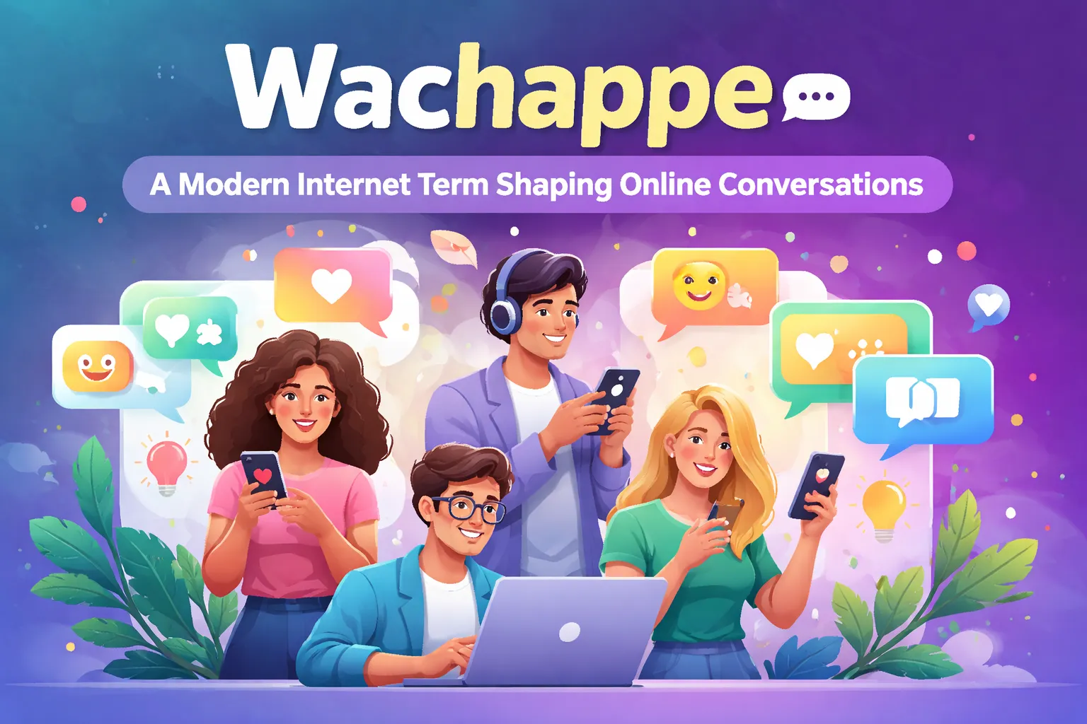 Wachappe digital communication concept showing people chatting online with smartphones and message icons